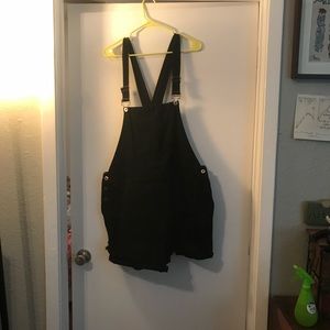 Black denim short overalls